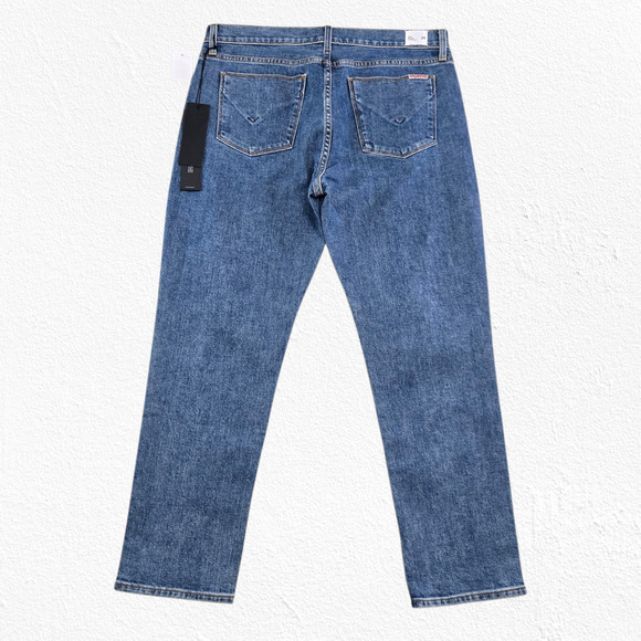 Hudson Crop Riley Relaxed Straight Jeans Exposed Zip Front Blue Denim Size 29 - Picture 12 of 12